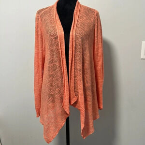 Eileen Fisher Peach Linen Loose Knit Open Cardigan Angled Hem size Medium